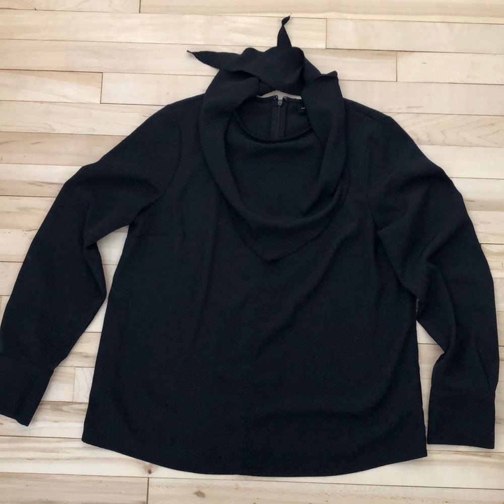 Black top with built in neck scarf